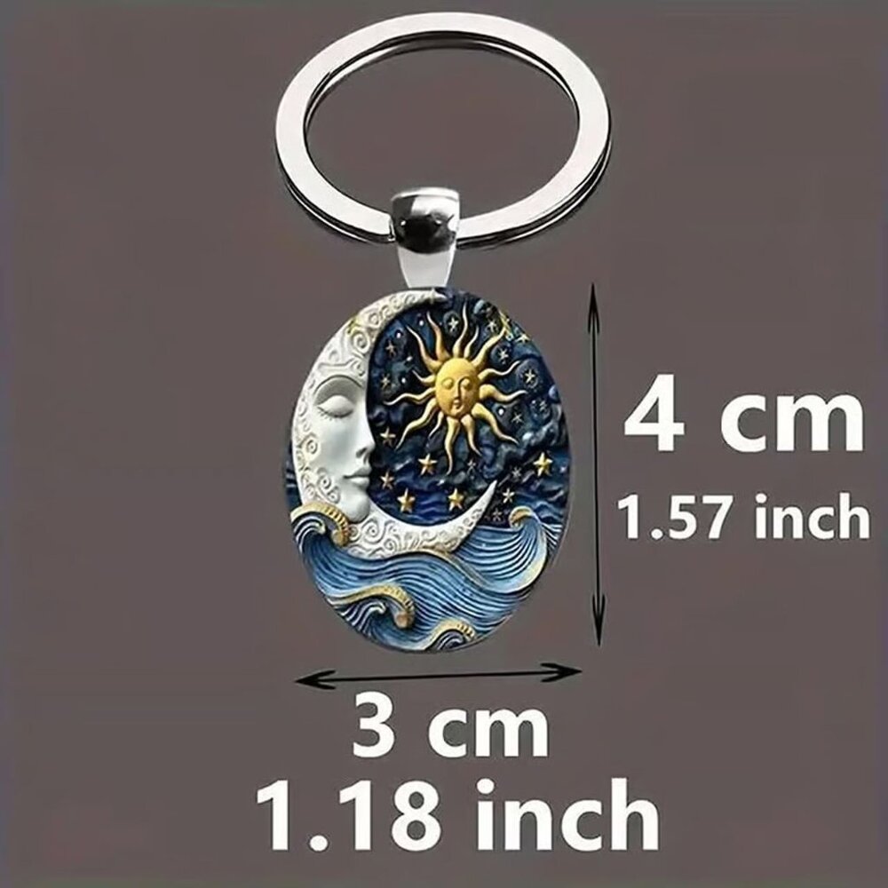 Stainless Steel CELESTIAL Sun Moon Keyring Keychain Accessory - Picture 3 of 3